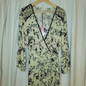 Long Floral Faux-Wrap Dress